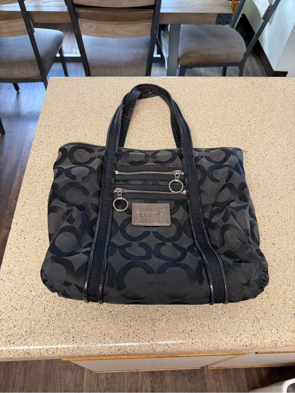 Coach Black Signature Jacquard Tote with Dual Zipper Pockets